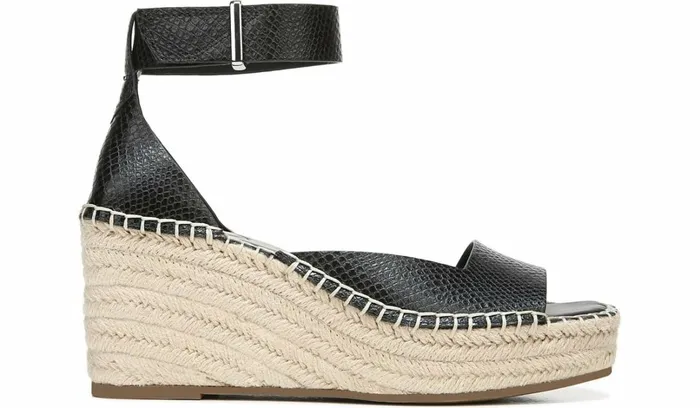Sandals Women Franco Sarto Franco Camera Espadrille Wedge Sandal Black Snake Print Faux Leather