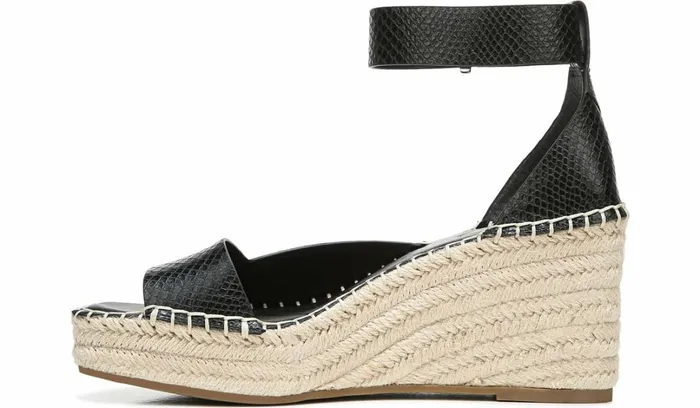 Sandals Women Franco Sarto Franco Camera Espadrille Wedge Sandal Black Snake Print Faux Leather