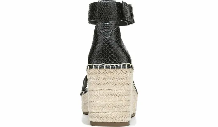 Sandals Women Franco Sarto Franco Camera Espadrille Wedge Sandal Black Snake Print Faux Leather