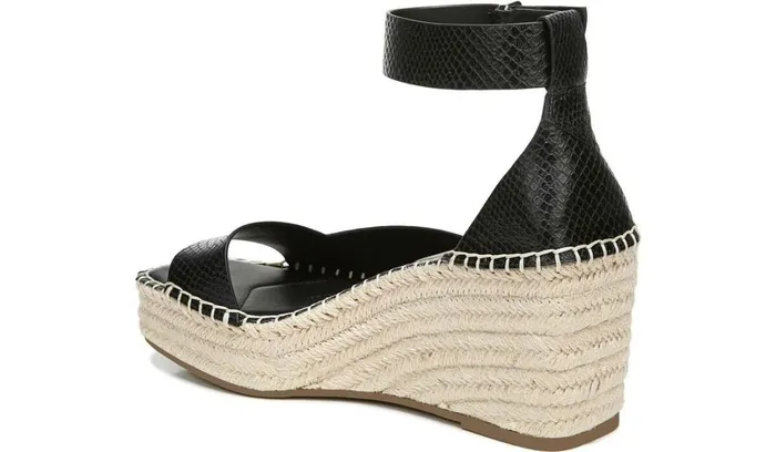 Sandals Women Franco Sarto Franco Camera Espadrille Wedge Sandal Black Snake Print Faux Leather