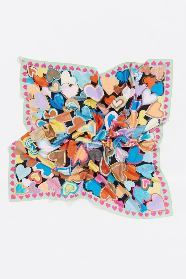 Scarf With Miniprint Hearts And Mint Frame Mint Women Bimba Y Lola Scarves Scarf With Miniprint Hearts And Mint Frame Mint Women Bimba Y Lola Scarves