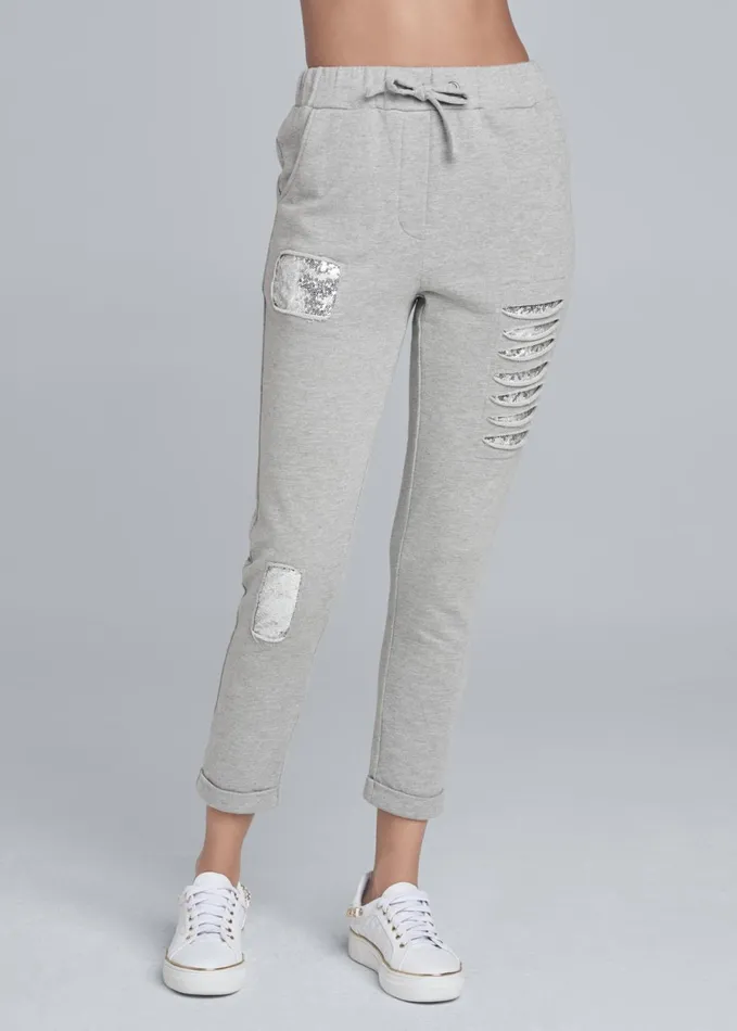 SEQUIN SLASH DETAIL JOGGER Heather Grey Women VENUS Bottoms