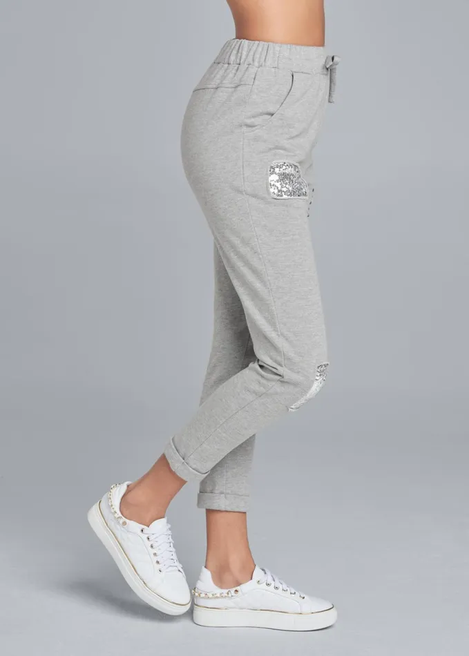 SEQUIN SLASH DETAIL JOGGER Heather Grey Women VENUS Bottoms