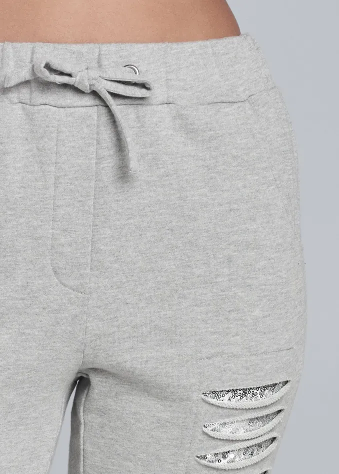 SEQUIN SLASH DETAIL JOGGER Heather Grey Women VENUS Bottoms