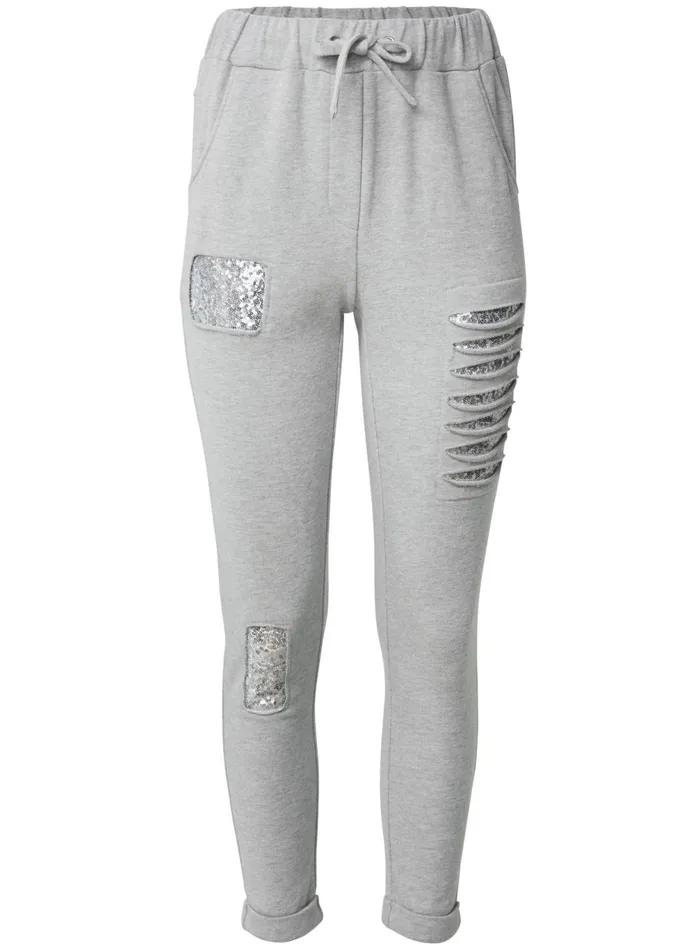 SEQUIN SLASH DETAIL JOGGER Heather Grey Women VENUS Bottoms