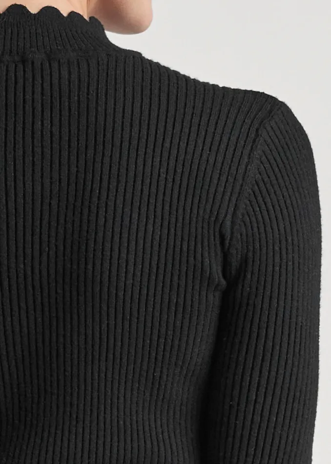 Sheer Detail MockNeck Sweater Black Women VENUS Sexy Sweaters