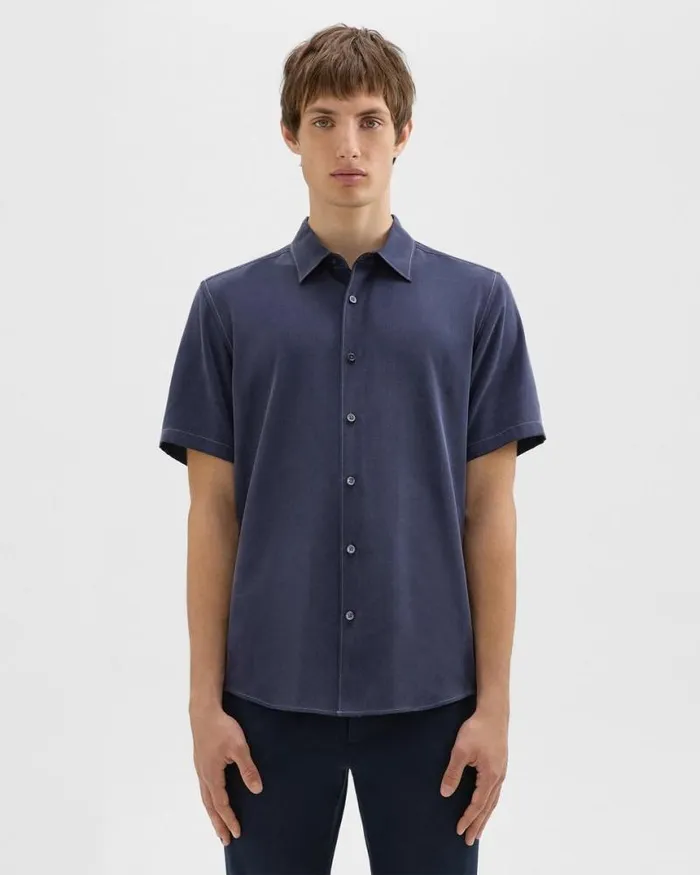 Shirts Men Theory Irving ShortSleeve Shirt In Fluid Twill Baltic
