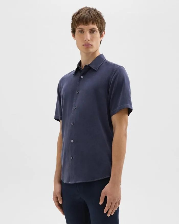 Shirts Men Theory Irving ShortSleeve Shirt In Fluid Twill Baltic Shirts Men Theory Irving ShortSleeve Shirt In Fluid Twill Baltic