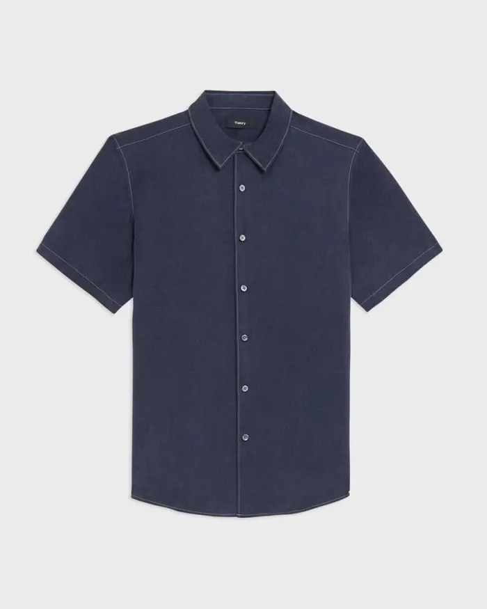 Shirts Men Theory Irving ShortSleeve Shirt In Fluid Twill Baltic Shirts Men Theory Irving ShortSleeve Shirt In Fluid Twill Baltic