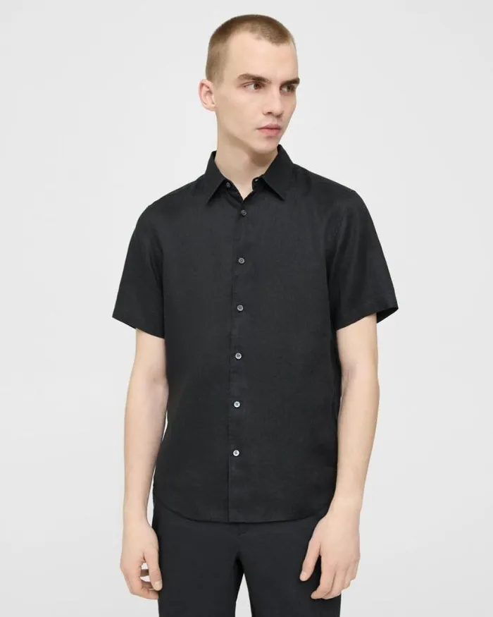 Shirts Men Theory Irving ShortSleeve Shirt In Relaxed Linen Black