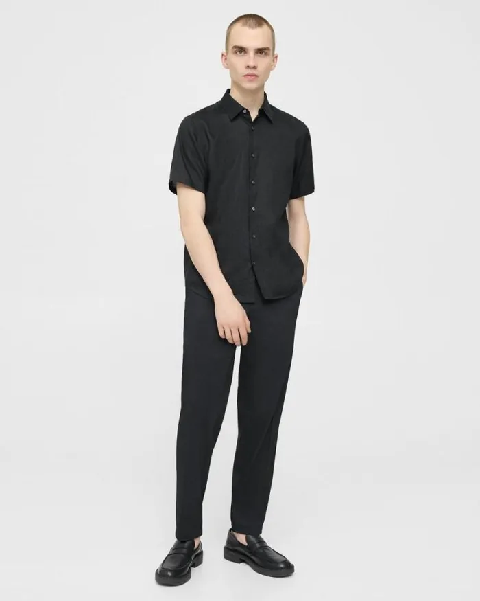 Shirts Men Theory Irving ShortSleeve Shirt In Relaxed Linen Black
