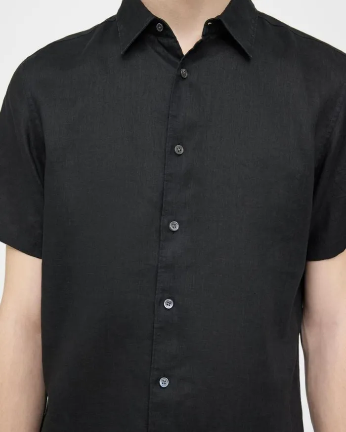 Shirts Men Theory Irving ShortSleeve Shirt In Relaxed Linen Black