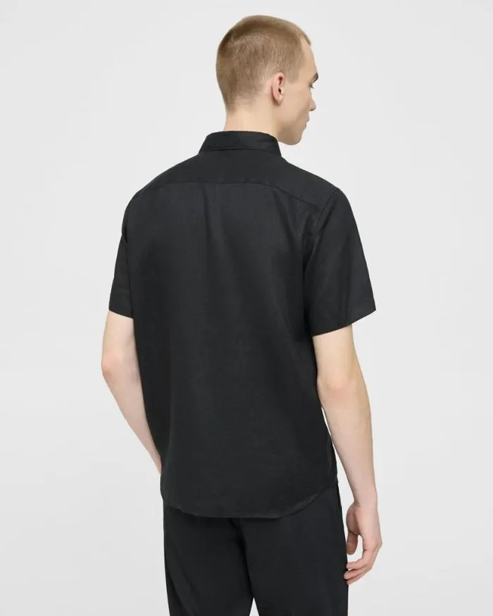 Shirts Men Theory Irving ShortSleeve Shirt In Relaxed Linen Black