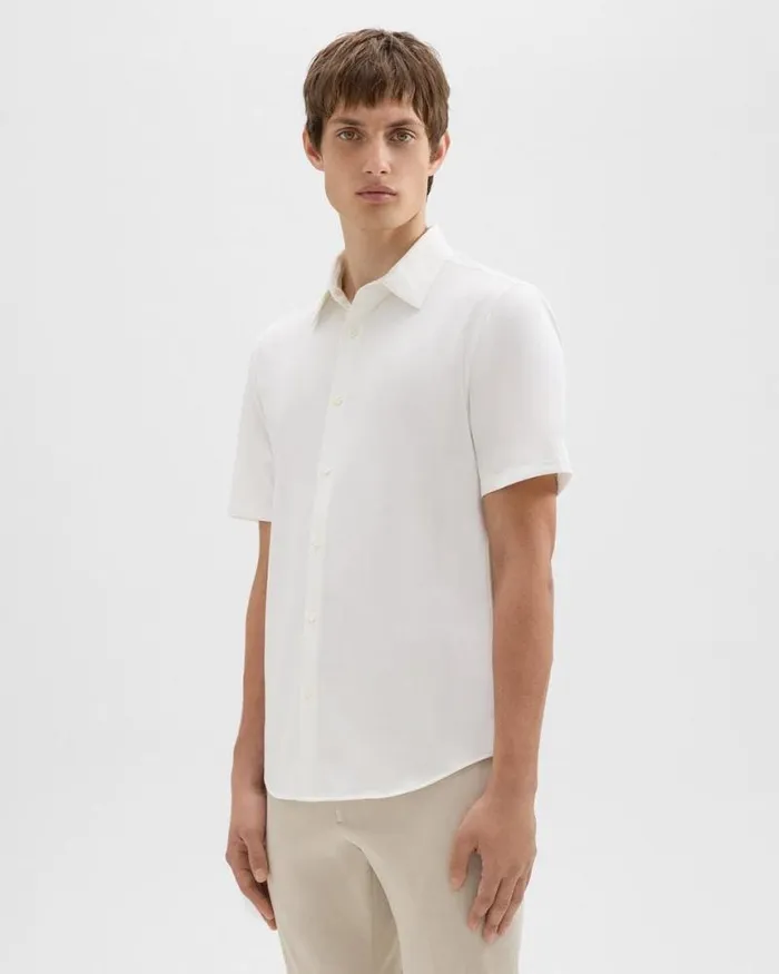 Shirts Men Theory Irving ShortSleeve Shirt In Structure Knit White Shirts Men Theory Irving ShortSleeve Shirt In Structure Knit White