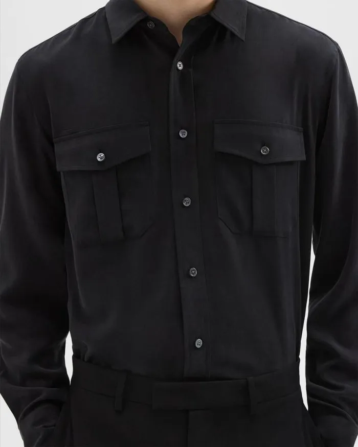 Shirts Men Theory Military Shirt In Fluid Twill Black