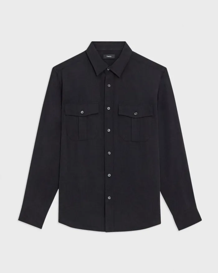 Shirts Men Theory Military Shirt In Fluid Twill Black