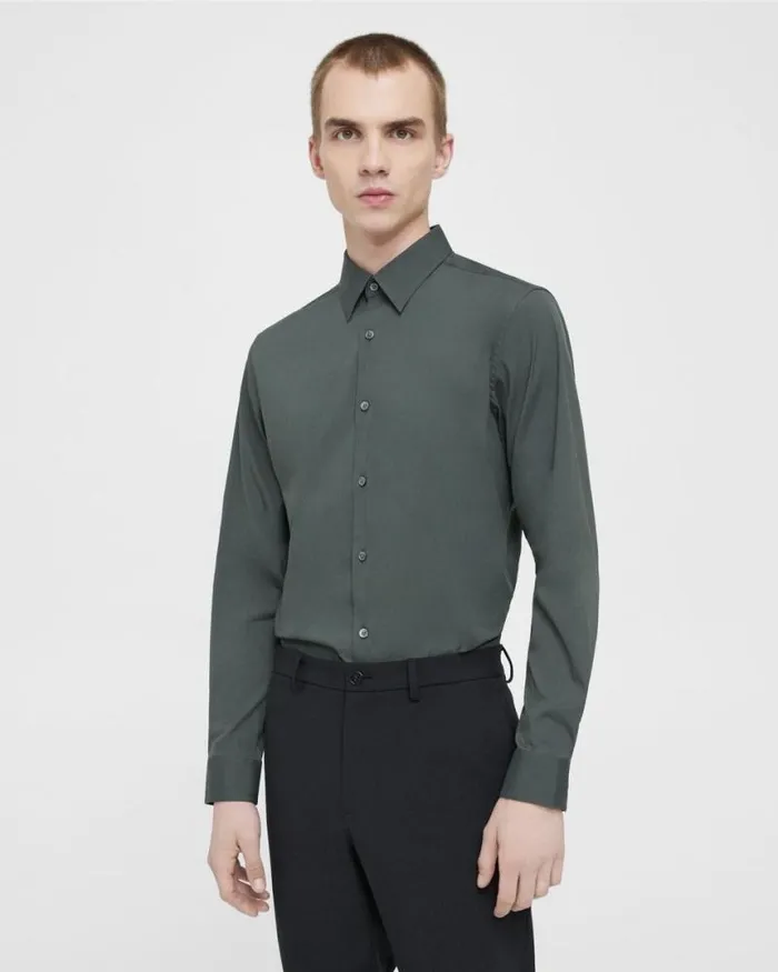 Shirts Men Theory Sylvain Shirt In Good Cotton Dark Olive