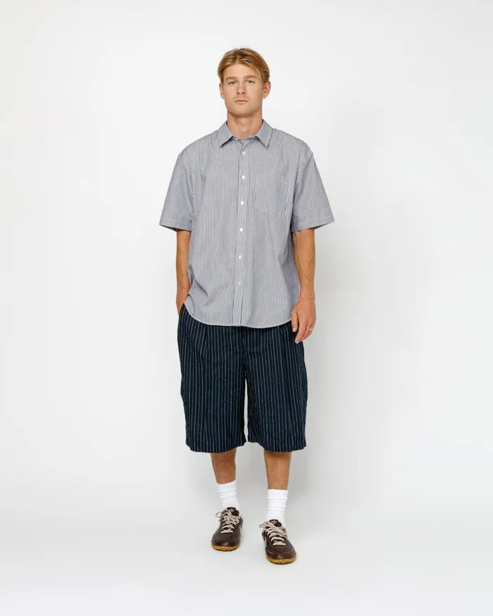 Shirts MenWomen Stussy BOXY SS SHIRT 8 BALL STRIPE Navy