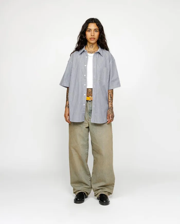 Shirts MenWomen Stussy BOXY SS SHIRT 8 BALL STRIPE Navy
