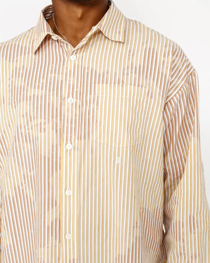 Shirts MenWomen Stussy CLASSIC LS SHIRT BLEACHED POPLIN Tan