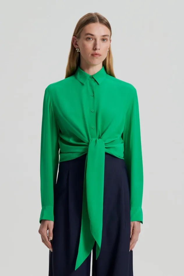 Shirts Women Scanlan Theodore SILK TIE FRONT SHIRT Emerald Shirts Women Scanlan Theodore SILK TIE FRONT SHIRT Emerald