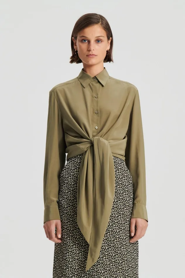 Shirts Women Scanlan Theodore SILK TIE FRONT SHIRT Olive Shirts Women Scanlan Theodore SILK TIE FRONT SHIRT Olive
