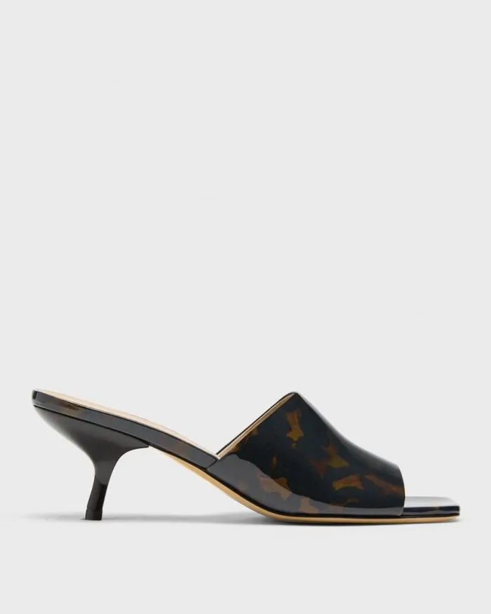 Shoes Women Theory Mule Sandal In Tortoiseshell Printed Leather Blackbrown