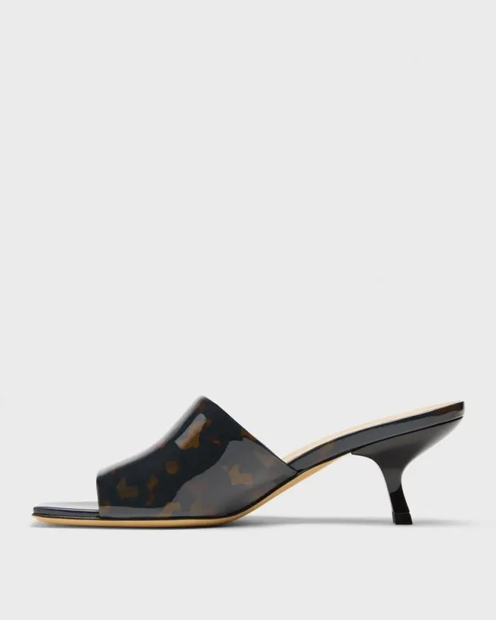 Shoes Women Theory Mule Sandal In Tortoiseshell Printed Leather Blackbrown