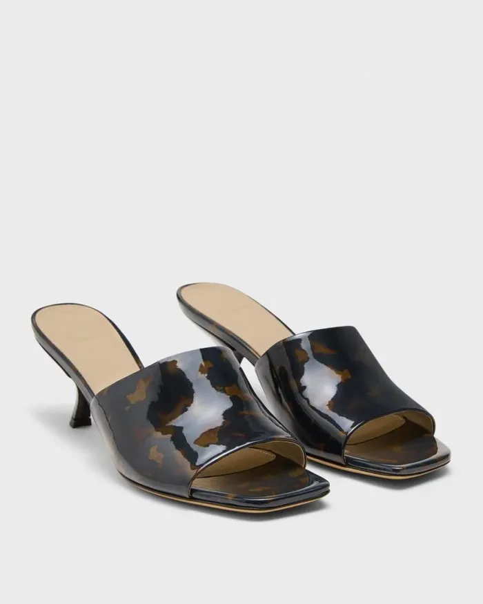 Shoes Women Theory Mule Sandal In Tortoiseshell Printed Leather Blackbrown