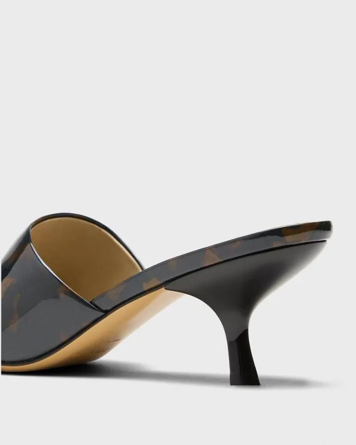 Shoes Women Theory Mule Sandal In Tortoiseshell Printed Leather Blackbrown