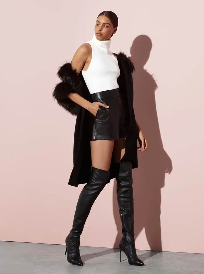 Shorts Women Alice Olivia Cady Leather Short Black