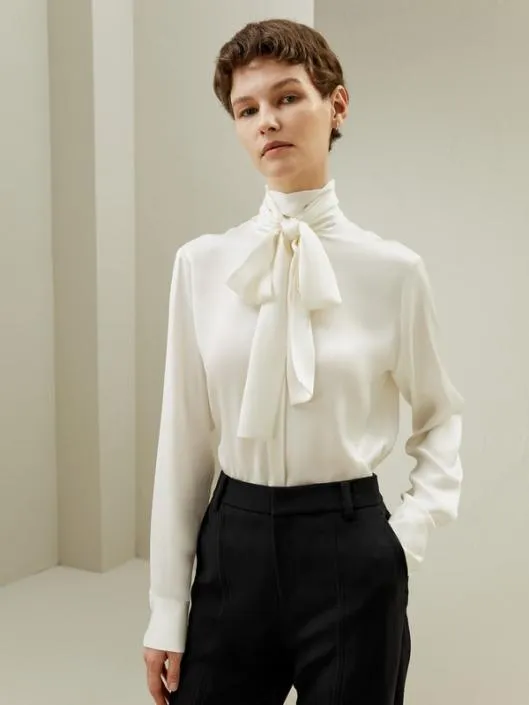Silk Turtleneck Ribbon Blouse Women Blouses Lilysilk Shirts