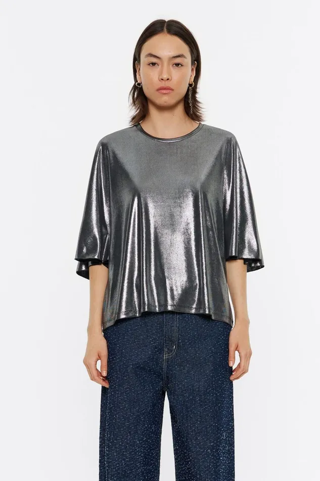 Silver Metallic Boxy Tshirt Silver Women Bimba Y Lola TShirts