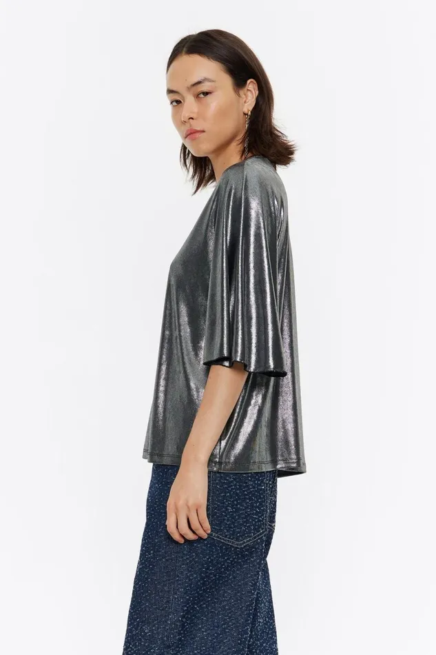 Silver Metallic Boxy Tshirt Silver Women Bimba Y Lola TShirts Silver Metallic Boxy Tshirt Silver Women Bimba Y Lola TShirts