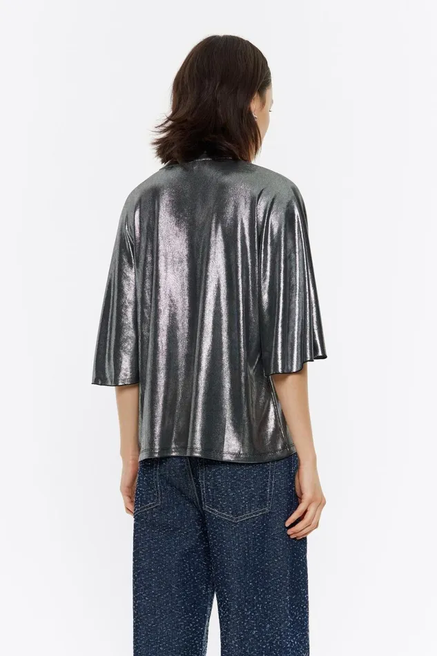 Silver Metallic Boxy Tshirt Silver Women Bimba Y Lola TShirts Silver Metallic Boxy Tshirt Silver Women Bimba Y Lola TShirts