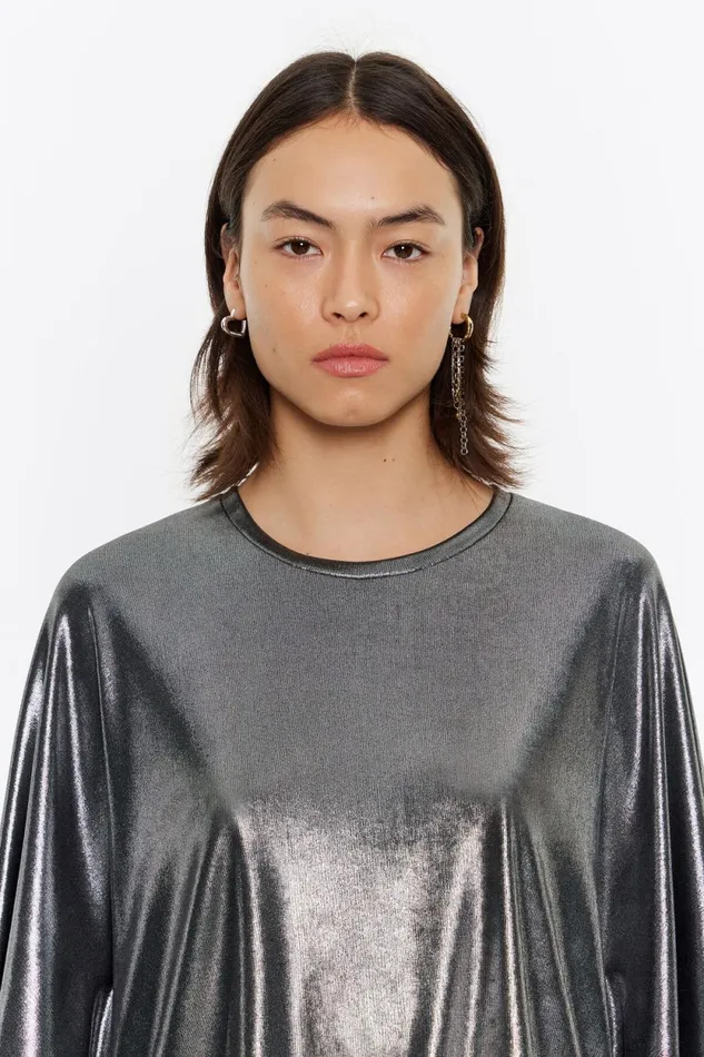Silver Metallic Boxy Tshirt Silver Women Bimba Y Lola TShirts Silver Metallic Boxy Tshirt Silver Women Bimba Y Lola TShirts