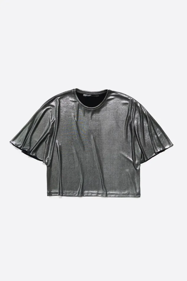 Silver Metallic Boxy Tshirt Silver Women Bimba Y Lola TShirts Silver Metallic Boxy Tshirt Silver Women Bimba Y Lola TShirts