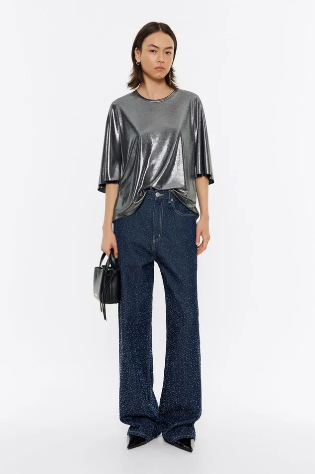 Silver Metallic Boxy Tshirt Silver Women Bimba Y Lola TShirts Silver Metallic Boxy Tshirt Silver Women Bimba Y Lola TShirts