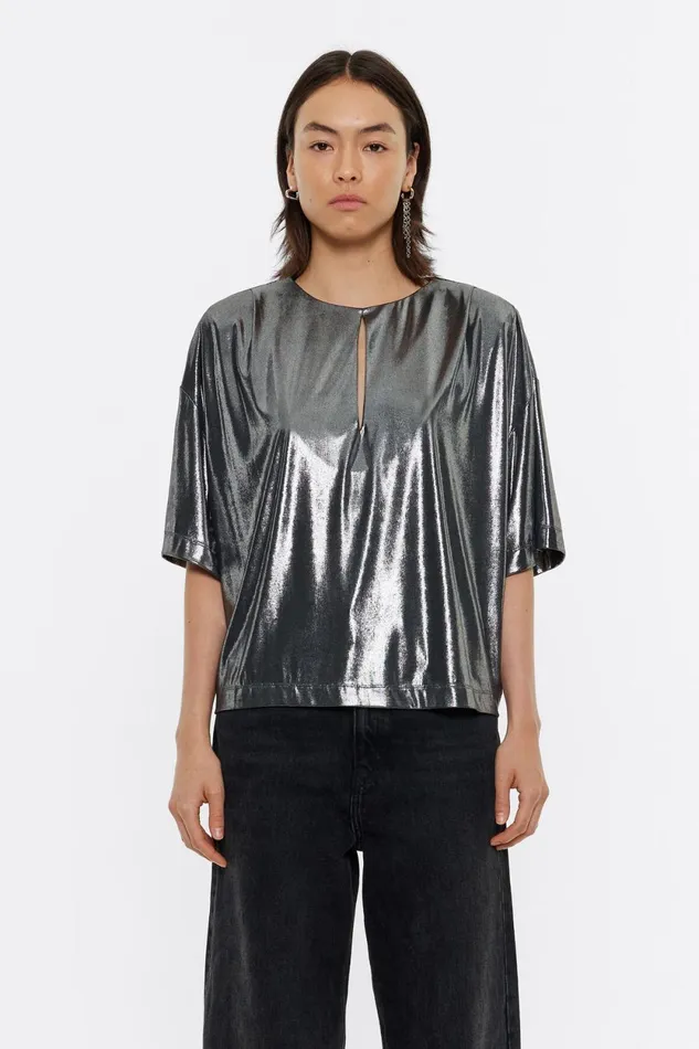 Silver Metallic Tshirt With Shoulder Pads Silver Women Bimba Y Lola TShirts