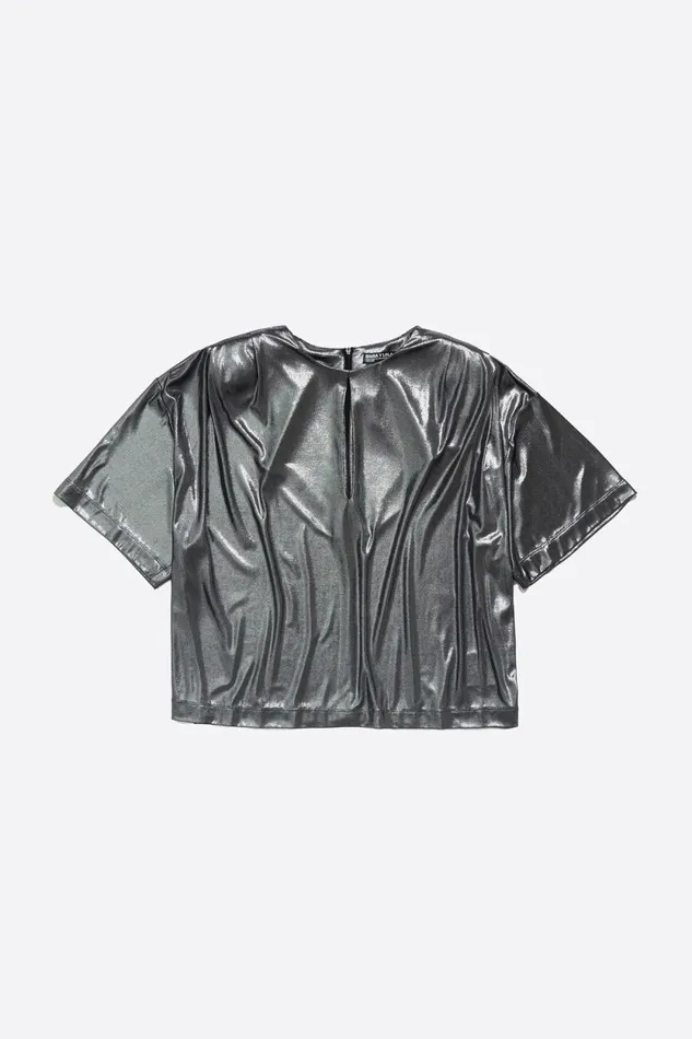 Silver Metallic Tshirt With Shoulder Pads Silver Women Bimba Y Lola TShirts Silver Metallic Tshirt With Shoulder Pads Silver Women Bimba Y Lola TShirts