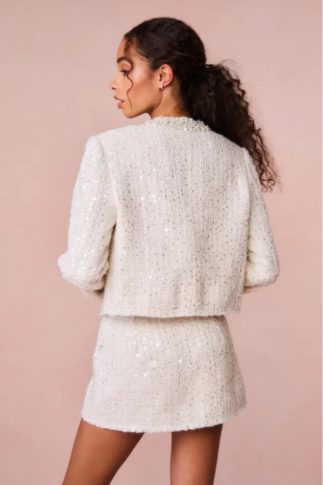 Skirts Women LoveShackFancy Wendina Sequined Tweed Mini Skirt Cream