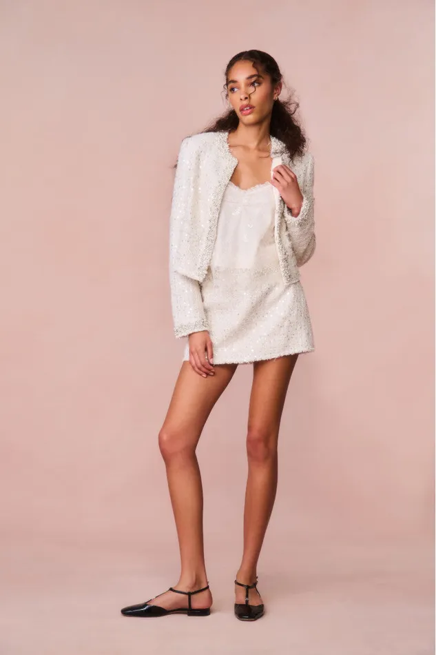 Skirts Women LoveShackFancy Wendina Sequined Tweed Mini Skirt Cream