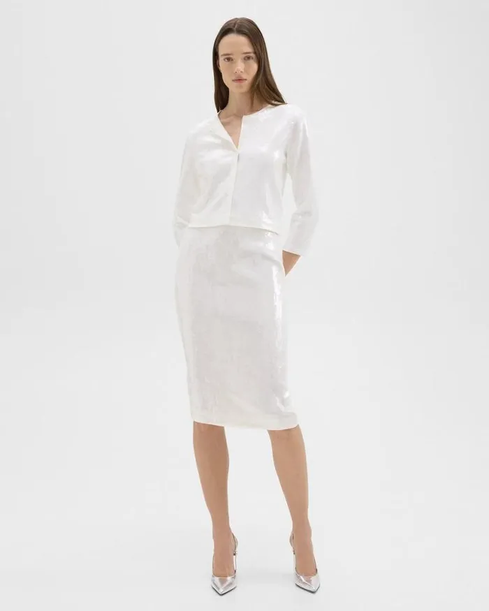 Skirts Women Theory Slim Pencil Skirt In Recycled Sequins White
