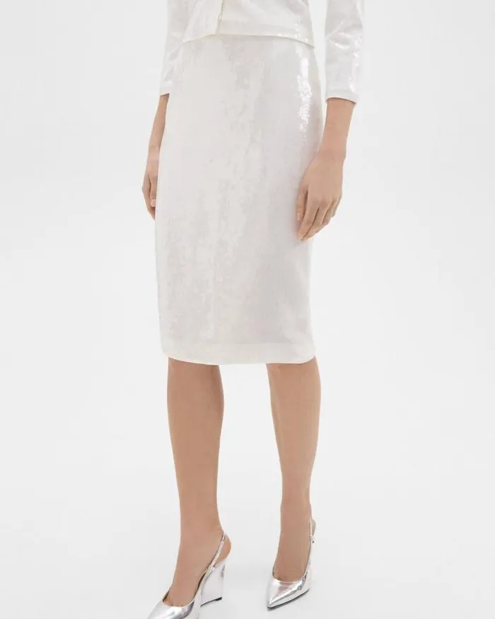 Skirts Women Theory Slim Pencil Skirt In Recycled Sequins White