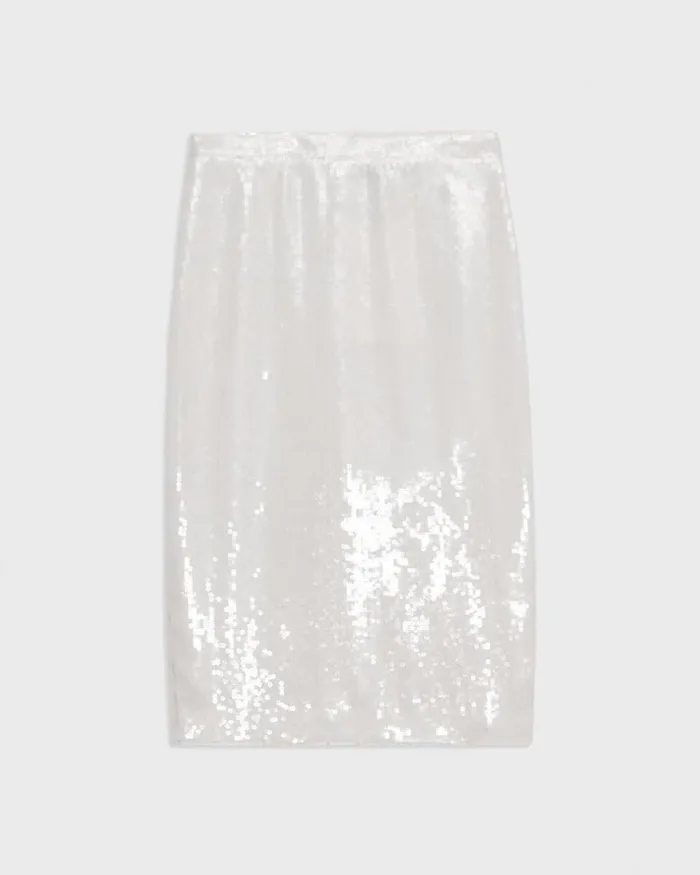Skirts Women Theory Slim Pencil Skirt In Recycled Sequins White