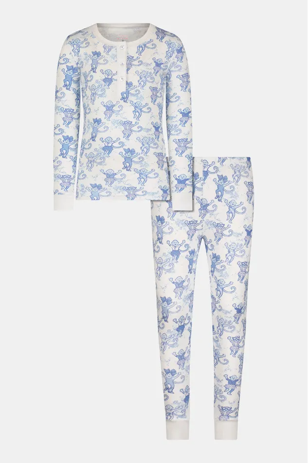 Sleepwear WomenKids LoveShackFancy Roller Rabbit Pastiche De Monkey Pajama Blue
