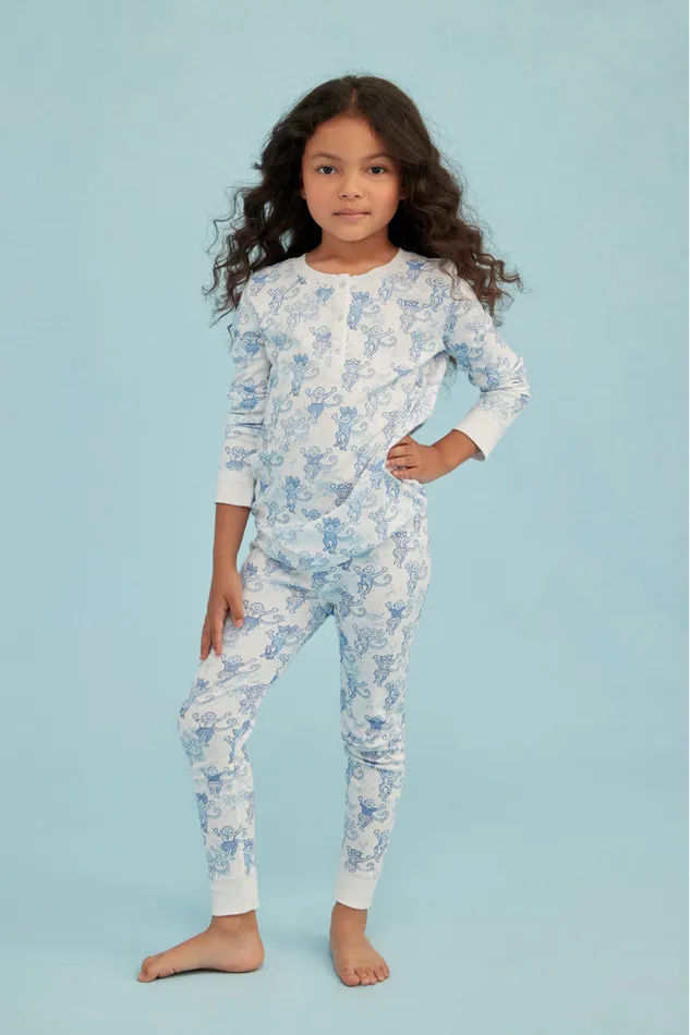 Sleepwear WomenKids LoveShackFancy Roller Rabbit Pastiche De Monkey Pajama Blue