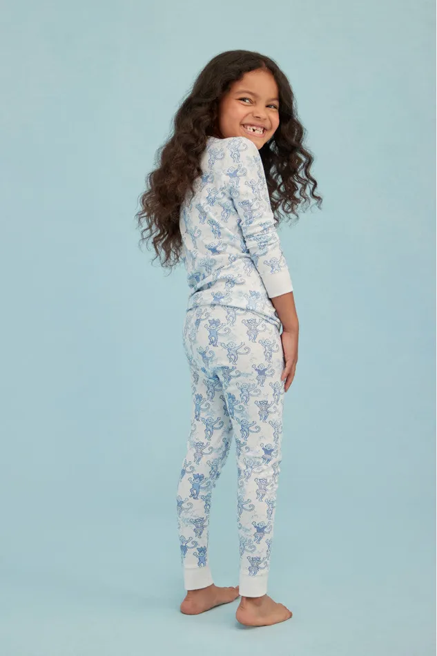 Sleepwear WomenKids LoveShackFancy Roller Rabbit Pastiche De Monkey Pajama Blue