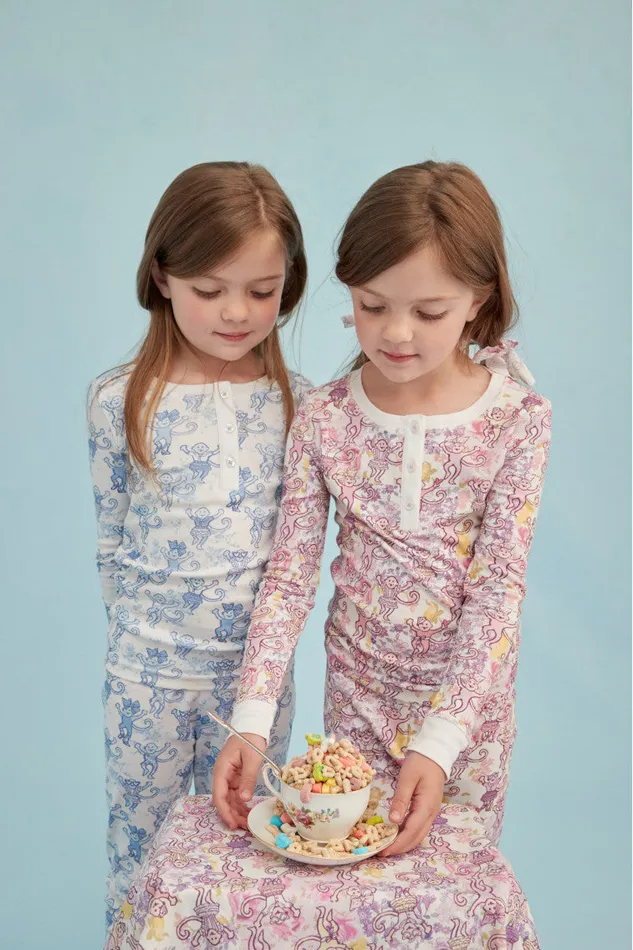 Sleepwear WomenKids LoveShackFancy Roller Rabbit Pastiche De Monkey Pajama Blue