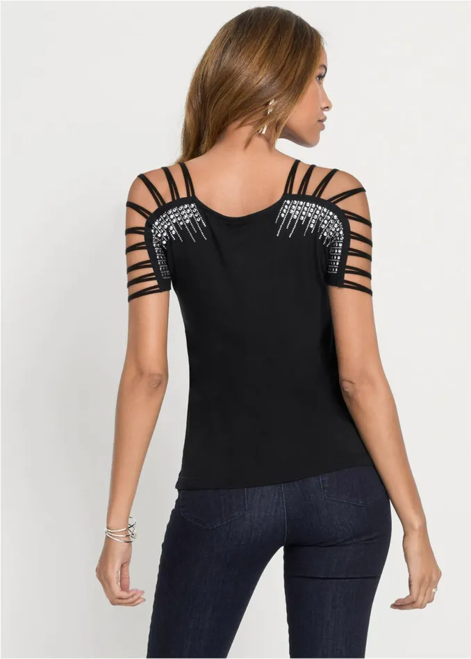 SLIT DETAIL TOP Black Women VENUS Short Sleeve Tops SLIT DETAIL TOP Black Women VENUS Short Sleeve Tops